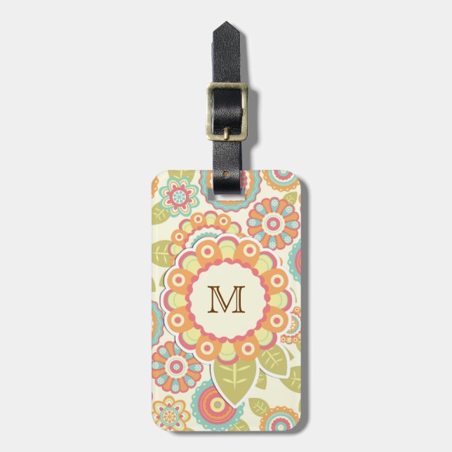 Étiquette À Bagage Boho Retro Fleurs funky Motif Floral (Crème) (Devant Vertical)