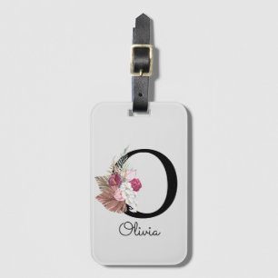 Étiquette À Bagage Boho rose monogramme Floral O initial