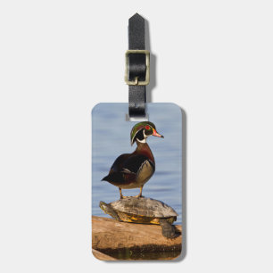 Étiquette À Bagage Bois Canard mâle debout sur le glisseur à oreilles