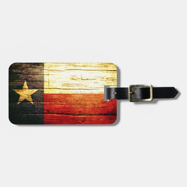 Étiquette À Bagage Bois de drapeau du Texas vieux (Devant horizontal)
