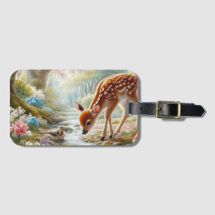 Étiquette À Bagage Bois de printemps avec canard et faon/cerf