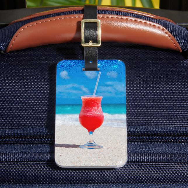 Étiquette À Bagage Boisson tropicale congelée sur la plage avec Monog (Insitu Rectoal 2)