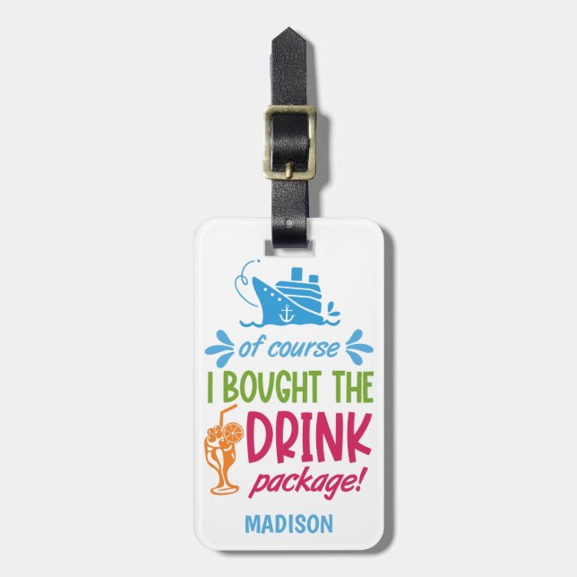Étiquette À Bagage Boissons de croisière de nom personnalisé (Devant Vertical)