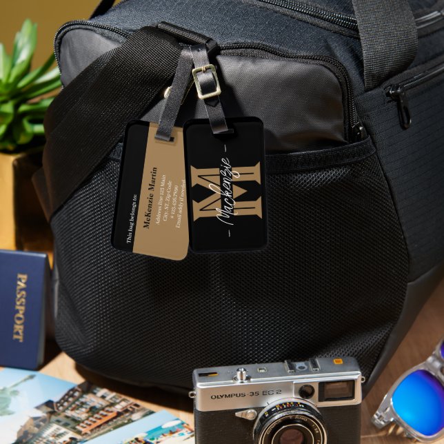 Étiquette À Bagage Bold Initial Personalized Name Monogram (Recto & Verso)