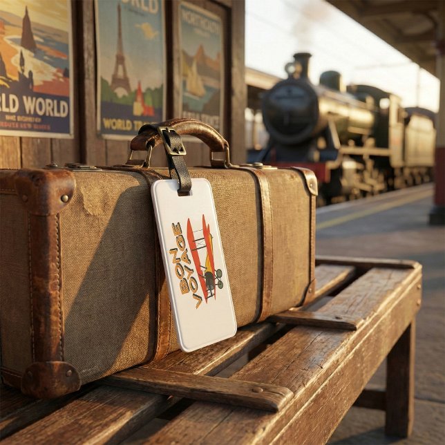 Étiquette À Bagage Bon Voyage Biplane Avion Vintage (Créateur téléchargé)