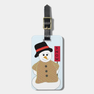 Étiquette À Bagage Bonhomme de neige avec un panneau de neige