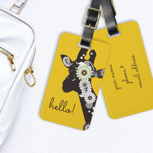 Étiquette À Bagage Bonjour ! - Girafe Funky Cool Jaune
