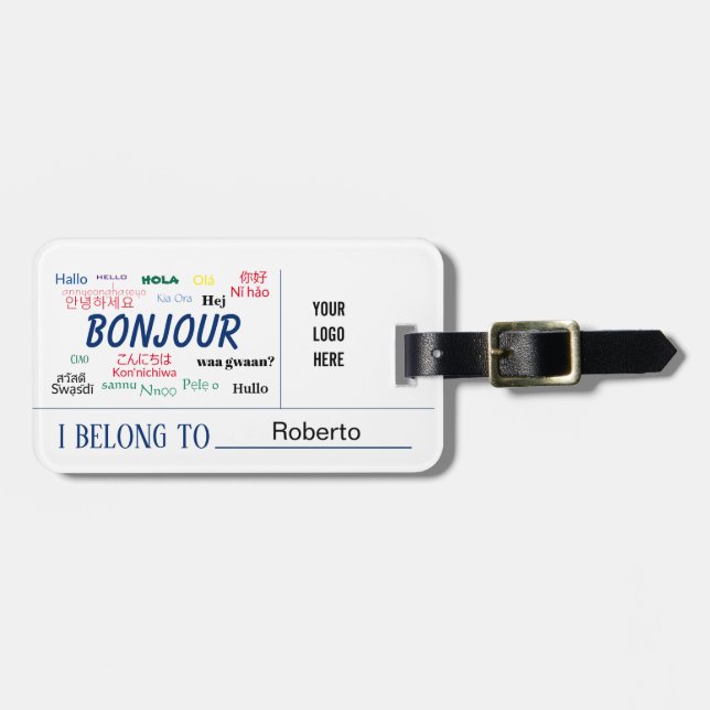 Étiquette À Bagage Bonjour Hello World Beaucoup de langues Nom du log (Devant horizontal)