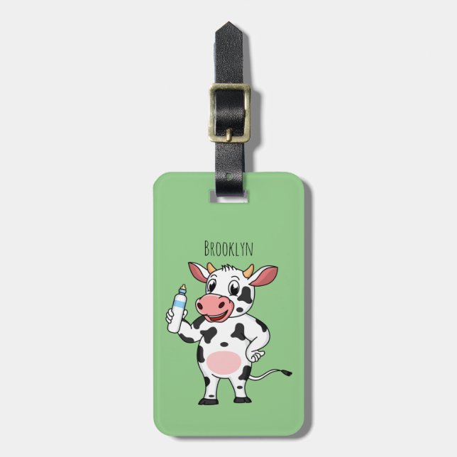 Étiquette À Bagage Bonne vache avec dessin animé de biberon (Devant Vertical)