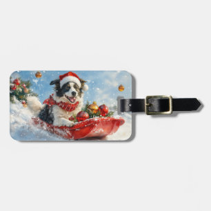 Étiquette À Bagage Border Collie Chien en Luge Laissez-le Neiger Noël