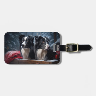 Étiquette À Bagage Border Collie enneigé Luge Décoration de Noël