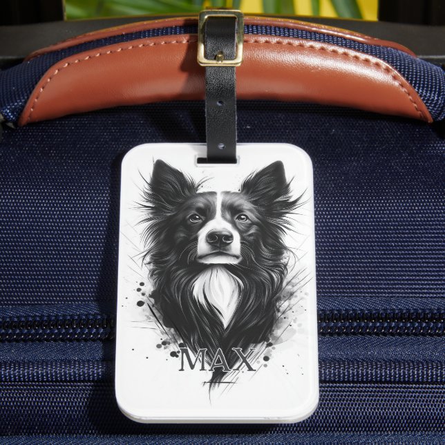 Étiquette À Bagage Border Collie noir et blanc  (Insitu Rectoal 2)