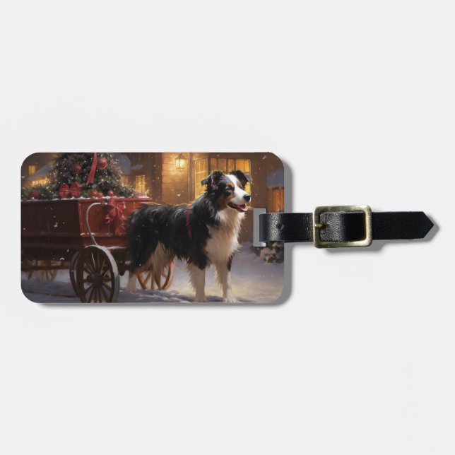Étiquette À Bagage Border Collie Saison de Noël Fêtes (Devant horizontal)