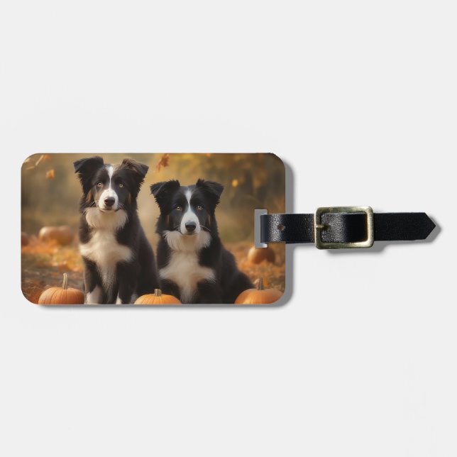 Étiquette À Bagage Bordure Collie Puppy Automne Citrouille de plaisir (Devant horizontal)