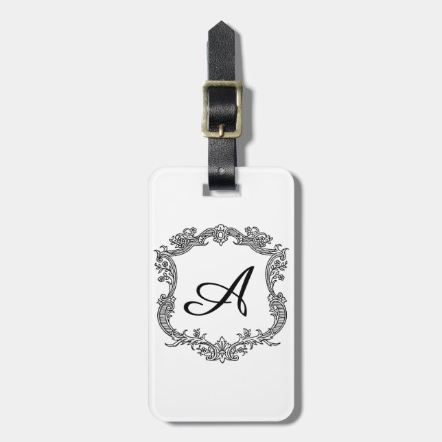 Étiquette À Bagage Bordure florale avec monogramme (Devant Vertical)