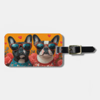 Boston Terrier avec coeur Roses Saint-Valentin