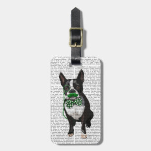 Étiquette À Bagage Boston Terrier Avec Moustache Verte Et Pot