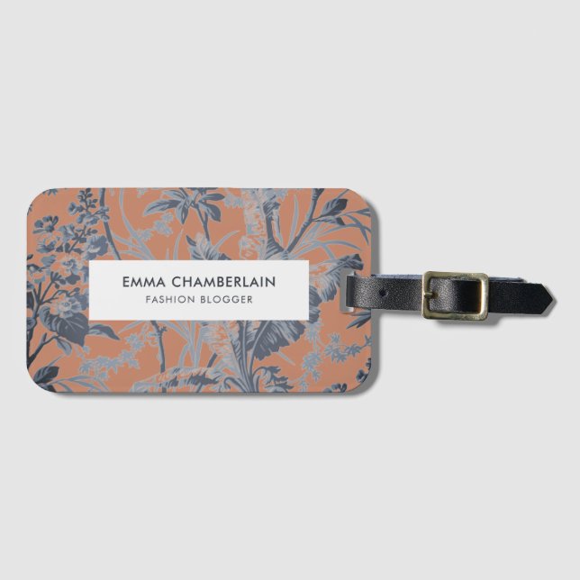 Étiquette À Bagage Botanique Terracotta Chinoiserie Personnalisé (Devant Horizontal)