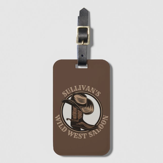 Étiquette À Bagage Bottes de cowboy Occidentales Wild West personnali (Devant Vertical)