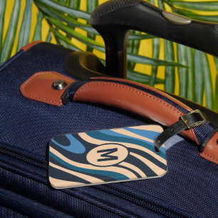 Étiquette À Bagage Boucles ondulées Retro Abstrait Motif Initial Blue