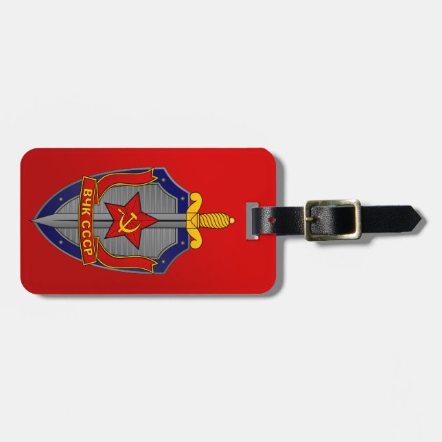 Étiquette À Bagage Bouclier de KGB sur le rouge (Devant horizontal)