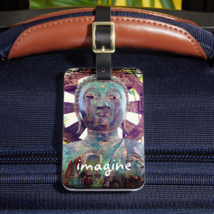 Étiquette À Bagage Bouddha bleu turquoise Photo Imagine Script Antiqu