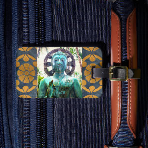 Étiquette À Bagage Bouddha Turquoise Photo Paix Citation Mosaïque ant