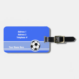 Étiquette À Bagage Boule de soccer ; Bleu