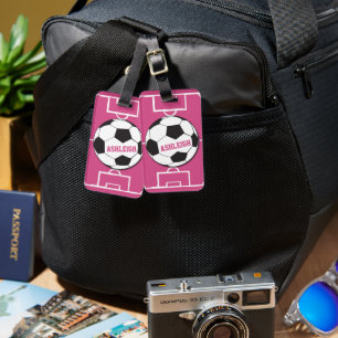 Étiquette À Bagage Boule de soccer personnalisée et rose de champ