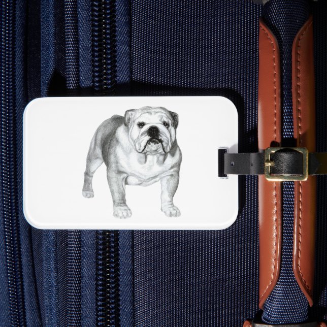 Étiquette À Bagage Bouledogue anglais dessiné à la main  (Insitu Rectoal 4)