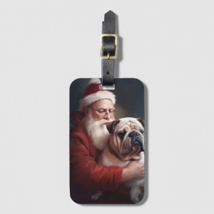 Étiquette À Bagage Bouledogue avec le Père Noël Festif de Noël
