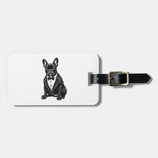 Étiquette À Bagage Bouledogue français en smoking (Devant horizontal)