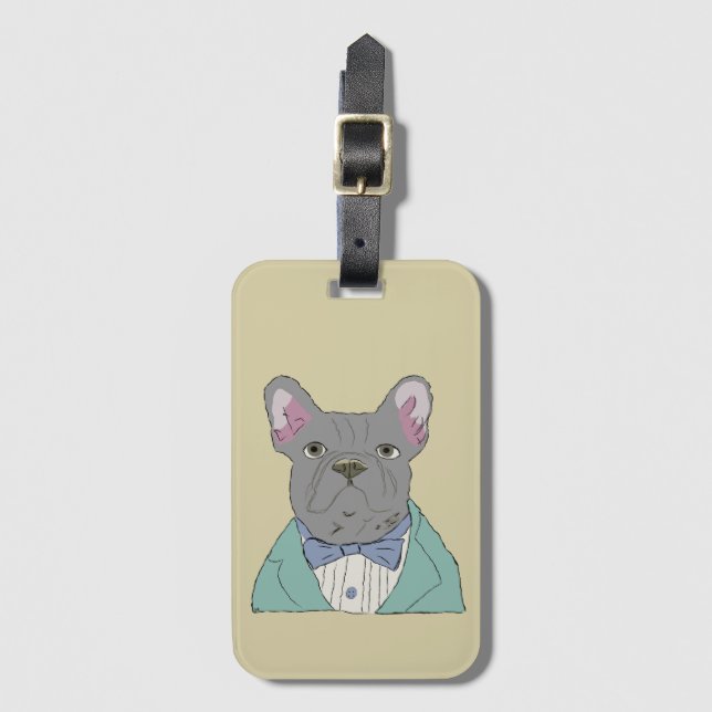 Étiquette À Bagage Bouledogue français gris (Devant Vertical)