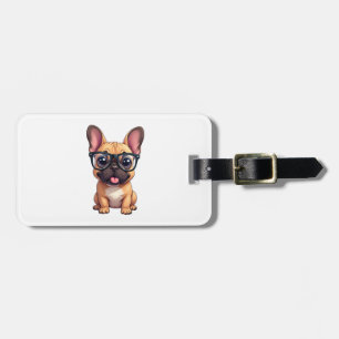 Étiquette À Bagage Bouledogue français portant des lunettes