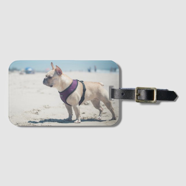Étiquette À Bagage Bouledogue français sur la plage (Devant Horizontal)