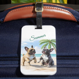 Étiquette À Bagage Bouledogues français plage Bouledogue français