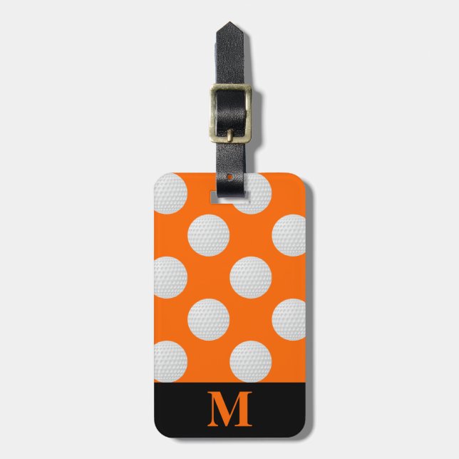 Étiquette À Bagage Boules de golf blanches Monogrammes, Orange (Devant Vertical)