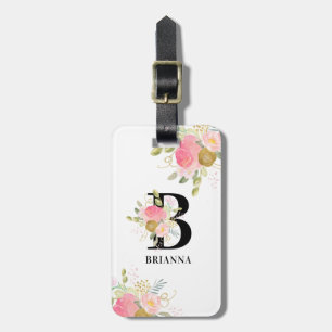 Étiquette À Bagage Bouquet de fleurs à lettre florale et monogramme r