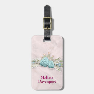 Étiquette À Bagage Bouquet de fleurs de Roses bleus et de Couronne