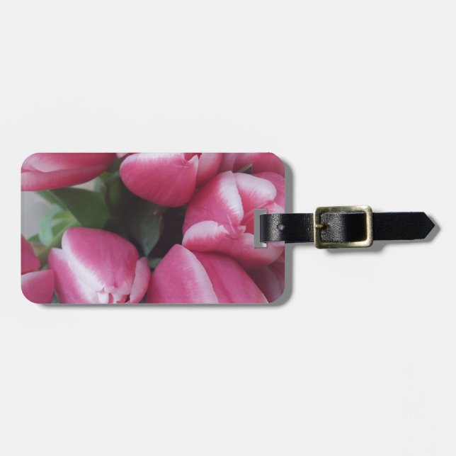Étiquette À Bagage Bouquet de Pink Tulips, Flowers (Devant horizontal)
