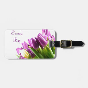 Étiquette À Bagage Bouquet d'étiquette pourpre de bagage de tulipes