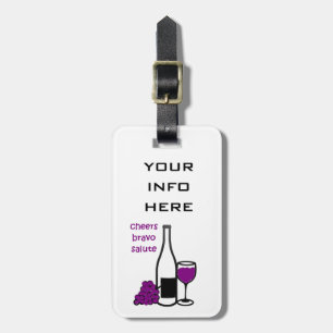 ÉTIQUETTE À BAGAGE BOUTEILLE DE VIN AVEC RAISONS ET VERRE BALISE