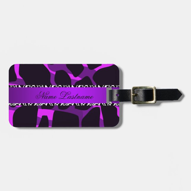 Étiquette À Bagage Boutique Imprimé Léopard Vache Violet (Devant horizontal)
