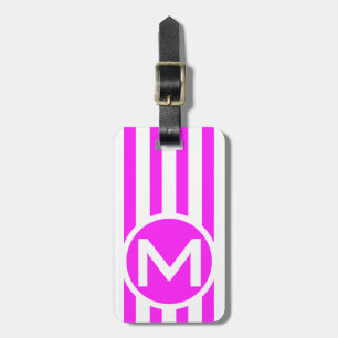 Étiquette À Bagage Bouton de bande verticale rose Monogramme