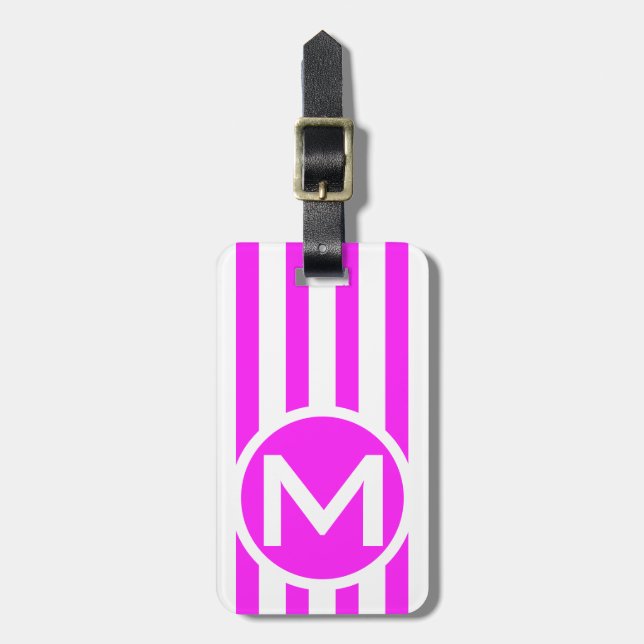 Étiquette À Bagage Bouton de bande verticale rose Monogramme (Devant Vertical)