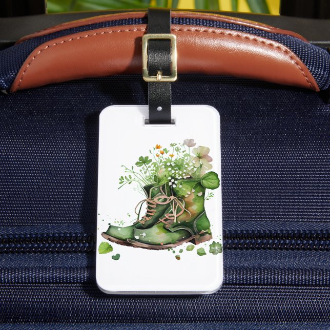 ÉTIQUETTE À BAGAGE BOUTS DE TRAVAIL IRLANDAIS VERT AVEC FLEURS SHAMRO (Insitu Rectoal 2)
