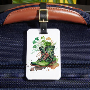 ÉTIQUETTE À BAGAGE BOUTS DE TRAVAIL IRLANDAIS VERT AVEC FLEURS SHAMRO