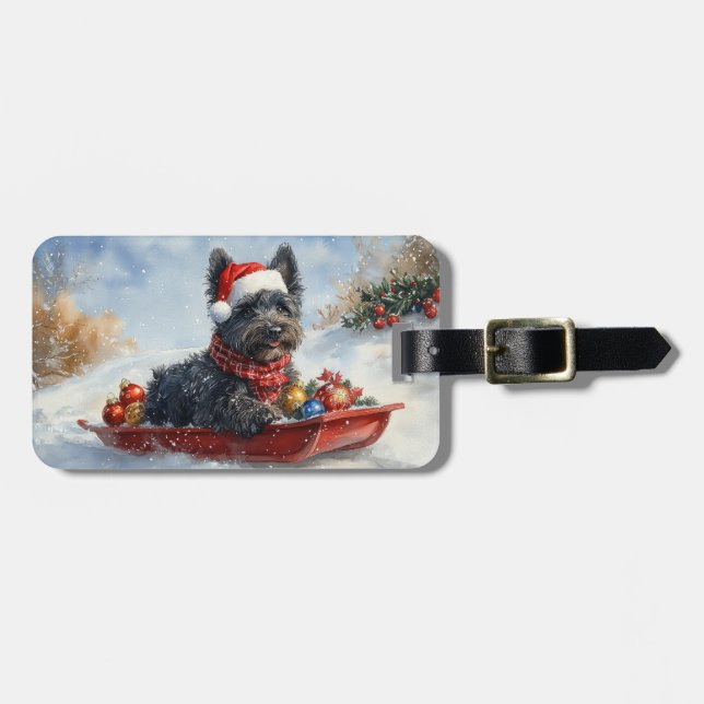 Étiquette À Bagage Bouviers Des Flandres Chien à Sledge Noël (Devant horizontal)