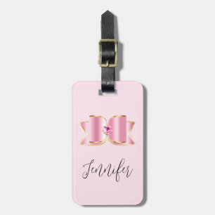 Étiquette À Bagage Bow en verre rose avec pierre centrale