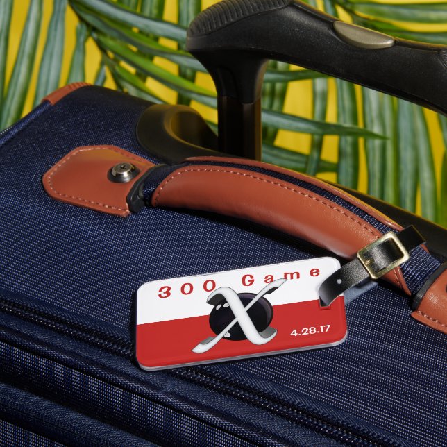 Étiquette À Bagage Bowling 300 Badge de jeu en rouge et blanc (Insitu Rectoal 3)
